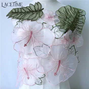 1 kpl. piękny nowy arkusz kwiatki z organzy haftowane koronki ślubne szycie wykończenie dla sukienka DIY akcesoria