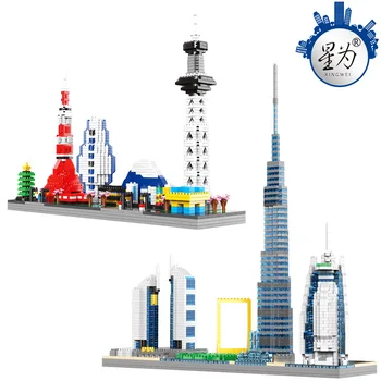 1880pcs+ Dubai Tokyo Building Block City Architecture Mini World Burj Khalifa Tower Tokyo Sky Tree Micro Bricks zabawka dla dzieci