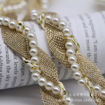 2 stocznie złoto Jedwab perły faliste DIY suknia ślubna koronki wykończenia drutach, haftowane ręcznie patchwork koronki wstążki swoje rzemiosło 2.5 cm