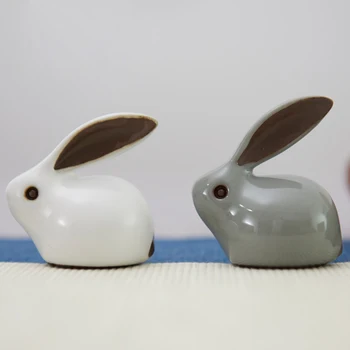 2 szt./kpl. mini królik herbata figurki zwierząt domowych ceramiczne zwierzęta królik sztuka i rzemiosło wspaniały ogród miniatury dekoracje domu, prezenty