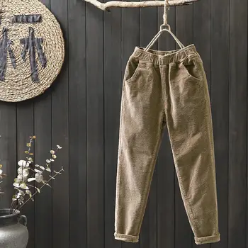 2020 jesienna moda флисовые sztruksy dla kobiet spodnie zimowe grube temat spodnie rekreacyjne damskie sztruksy brązowe