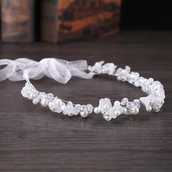 2020 moda Kryształ włosów grupa opaski dla kobiet Dziewczyny ślubne ręcznie robione akcesoria do włosów biały perłowy kwiat tiary korony
