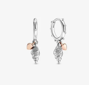 2020 nowe autentyczne kolczyki ze srebra próby 925 Heart & Shell obręcze kolczyki dla kobiet oryginalne eleganckie DIY Ear Jewelry Girl Gift