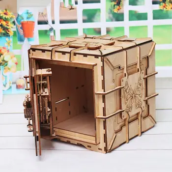 3D puzzle drewniane hasło skrzynia skarbów mechaniczne puzzle DIY zmontowany model prezenty na Walentynki