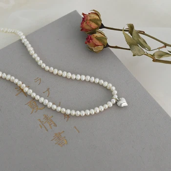 ASHIQI prawdziwe naturalne słodkowodne perły 925 srebro serce Naszyjnik dla kobiet prezent klasyczne biżuteria