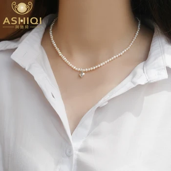 ASHIQI prawdziwe naturalne słodkowodne perły 925 srebro serce Naszyjnik dla kobiet prezent klasyczne biżuteria