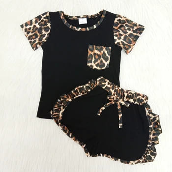 Baby girl clothes for summer girl raglan shirt match ruffle szorty clothing set girl fashion leopard print outfit with pockets