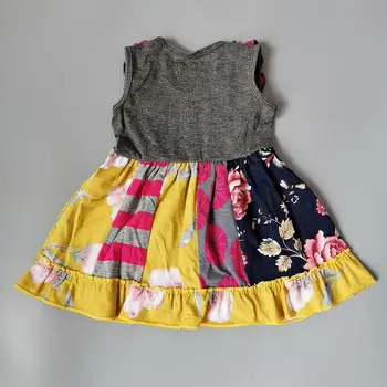 Baby girl summer grey tops with plum ruffle collar flower pattern najnowsze bawełnianej sukience z żółtych kwiatów falbany