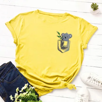 Bawełna plus rozmiar S-5XL Damskie koszulki graficzne koszulki Damskie koszulki letnie topy Koala Printed Funny T Shirt Tee Top