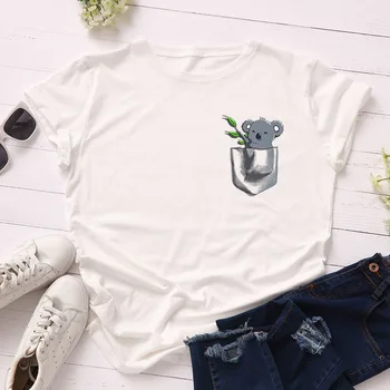 Bawełna plus rozmiar S-5XL Damskie koszulki graficzne koszulki Damskie koszulki letnie topy Koala Printed Funny T Shirt Tee Top