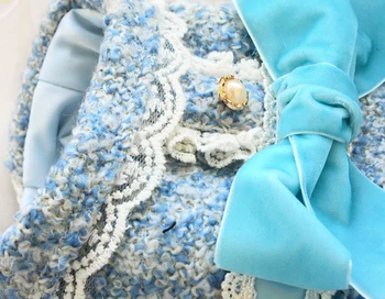 Bezpłatna Wysyłka Handmade Luksusową Odzież Dla Psów Paryż Błękitny Zagęszczony Złotą Nicią Tweed Aksamit Cebula Pies Płaszcz Sukienka Yorki Zima