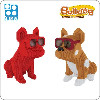 Boyu Eyeglasses Bulldog Namacał Dog Red Animal Pet DIY 3D Model Mini Small Blocks Diamond Building Toys for Children no Box