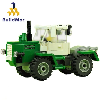 BuildMoc City klasyczny stary ciągnik samochodowy budulcem Moc cegły budowlane pieszy zielony ciągnik ciężarówki zabawki dla dzieci prezent