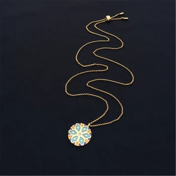 Cheny s925 srebro nowa złota gwiazda-Mang kwadratowy wisiorek naszyjnik kobieta okrągły niebieski masa perłowa sweter łańcucha