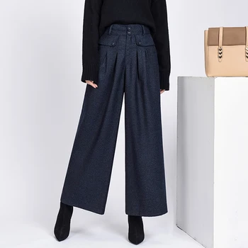 Ciepłe wełniane spodnie Damskie 2021 zima damska Wysoka Talia szerokie plisowane spodnie capri spodnie Damskie kobieta, plus rozmiar 4xl 609J