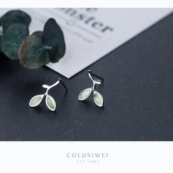 Colusiwei letnie, zielone liście rośliny kolczyki pręta dla kobiet naturalny peridot ucha stadniny autentyczne 925 srebro wykwintne biżuteria