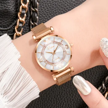 Damski zegarek moda magnetyczna klamra zegarki damskie zegarki różowe złoto stop siatka pasek dla kobiet relogio feminino reloj mujer 2020