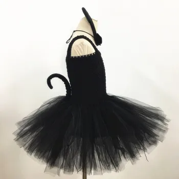 Dziewczyna paczka czarna sukienka motyl ogon obręcz do włosów zestaw urodziny odzież Dziecięca Halloween kot cosplay kostium dla dzieci