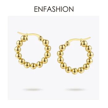 ENFASHION małą metalową kulkę Hoop kolczyki dla kobiet złoty kolor stal nierdzewna duże koło pętli kolczyki moda biżuteria prezenty 1060