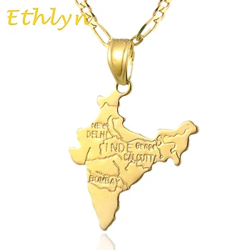 Ethlyn Gold Color Indian Map wisiorek i naszyjnik dla kobiet i mężczyzn ,moda złoto Indie biżuteria mapa P43