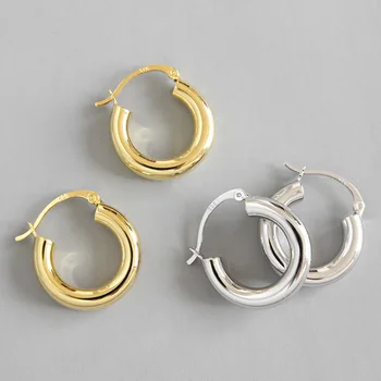 F. I. N. S minimalistyczny biżuteria S925 srebrne kolczyki okrągłe koło rurki kolczyki damskie małe hoop kolczyki dla kobiet