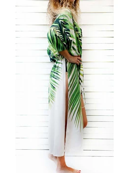 Fitshinling Summer Kimono Long Cardigan Beach Cover Up Swimwear Bohemian Slim Sexy Hot Blouse Print Kurtki Pas Sweter