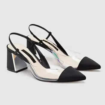 GENSHUO 2019 New Summer Thick Heels Single Shoes przezroczyste ślubne moda buty na średnim obcasie dla kobiet Clear Black Lady Sandal