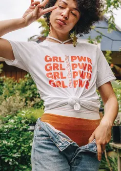 Girl Power Victory O-neck t-shirt kobiety zabawny graficzny t-shirt lato casual hipster pomarańczowy List drukowania koszulki topy
