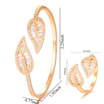 GODKI luksusowy liść bransoletka pierścień zestawy cyrkonia CZ Dubaj ślubne zestawy biżuterii dla kobiet ślubne brincos para as mulheres 2020