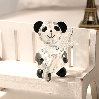 H&D Śliczne Crystal Glass Panda figurka z бамбуковым artystycznym szkłem mini-zwierzę sztuczne rzemiosło prezent dla domowego biura wystrój akcesoria