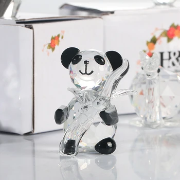 H&D Śliczne Crystal Glass Panda figurka z бамбуковым artystycznym szkłem mini-zwierzę sztuczne rzemiosło prezent dla domowego biura wystrój akcesoria