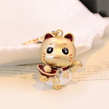 HD CEJL Lucky Cat metalowy brelok chiński styl brelok damska biżuteria biżuteria różowe złoto kolor