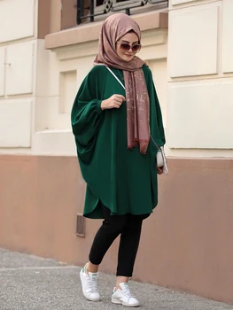 Hidżab Tunika Muzułmańskie Kobiety Moda Szeroki Dekolt Rękaw Nietoperz Nowy Sezon Wysokiej Jakości Crepe / Naleśniki Francuskie Tkaniny Saudyjska Dubaj Europa Marokański Model
