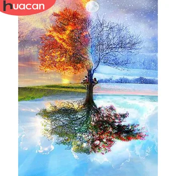 HUACAN DIY Oil Painting Tree Scenery Pictures By Numbers Four Seasons Landscape Kits Drawing Płótnie ręcznie malowane Home Decoration