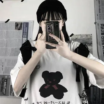 Japonia szara koszulka ulica Wolna letnia koszulka kobiety Harajuku punk z krótkim rękawem, t-shirty topy tee hip-hop luźny t-shirt dziewczyny