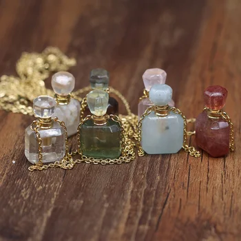 Kamień naturalny butelki perfum naszyjnik półszlachetne zawieszenia dla eleganckich kobiet, miłość, romantyczny prezent 60 cm
