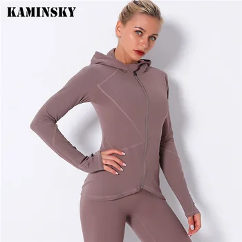 Kaminsky Women Long Sleeve Jacket Slim Fit Zipper Top With Thumb Holes Fitness Płaszcz Running Sport Top Women Running Top With Hat