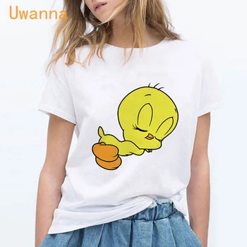 Kawaii Birds Print Women T-shirt Summer Short Sleeve Cute Cartoon T Shirt Women Casual White Tops Graphic Tees odzież Damska