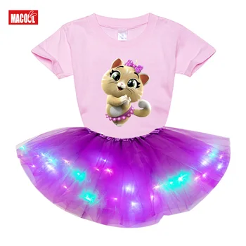 Kid Girls Clothing Set 2020 Summer T Shirt Kids Dress Clothes Outfits 44 Cat New 2Pcs Suit Tutu Dress Light LED prezent na Urodziny