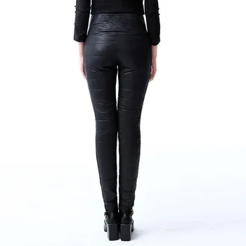 Kobiety kaczka w dół spodnie zima Wysoka talia, wąskie ciepłe formalne spodnie damski czarny elastyczny pas robocze spodnie RE0999