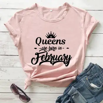 Królowej rodzą się w lutym nowy przyjazd bawełna letnia fajna koszulka prezent na urodziny dla niej lutego Królowa koszula
