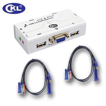 KVM przełącznik VGA, 2 porty USB 2.0 z kablami obsługa audio, mikrofon, drukarka, skaner wysokiej rozdzielczości 2048*1536 CKL-21UA