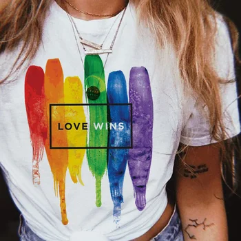 LGBT gej koszulka Damska t-shirt Damska biseksualną miłość wygrywa top kawaii lesbian rainbow t-shirt love is love tshirt lesbian femme