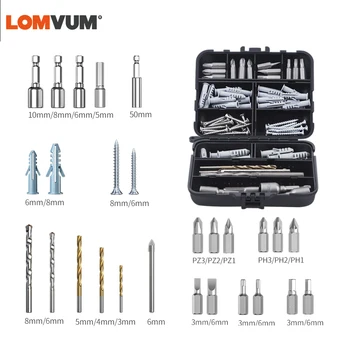 LOMVUM 83 szt wiertła, śruby, gwoździe zestaw różnych typów szybkich elektronarzędzia akcesoria do obróbki drewna