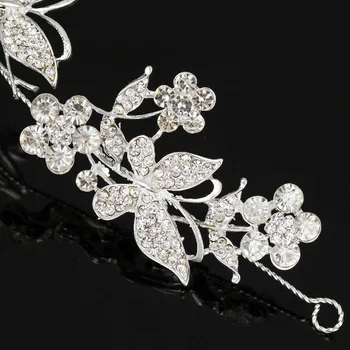 Luksusowe suknie ślubne akcesoria do włosów motyl kwiat metalowa biżuteria ślubna opaska posrebrzane Kryształ włosów Winorośl diadem dla kobiet
