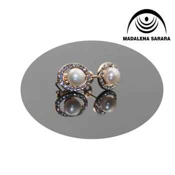MADALENA SARARA Promotion 6-7 mm okrągły słodkowodne pearl kolczyki Cyrkon inkrustowane krople w ciągu trzech kolorach