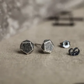 MKENDN 925 srebro próby trójwymiarowy Pentagon geometryczny kształt nity kolczyki pręta moda nieregularne osobowości biżuteria