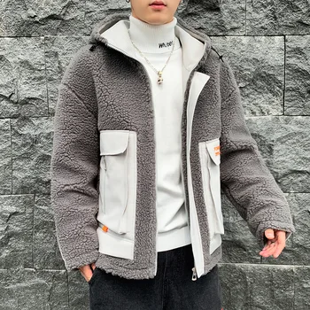 Męska zimowa ciepła kurtka koreański styl Moda kurtka zimowa para owcza wełna plus aksamitna, bawełniana kurtka modna kurtka mężczyźni