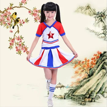 Nastolatek dziewczyny mundurki szkolne sukienki sceniczna odzież pokaz wydajność cheerleaderek kibic kostiumy dla dzieci, chłopców zestaw ubrań