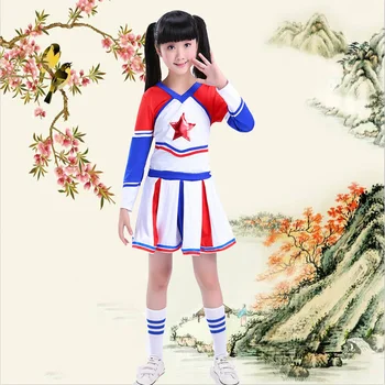 Nastolatek dziewczyny mundurki szkolne sukienki sceniczna odzież pokaz wydajność cheerleaderek kibic kostiumy dla dzieci, chłopców zestaw ubrań